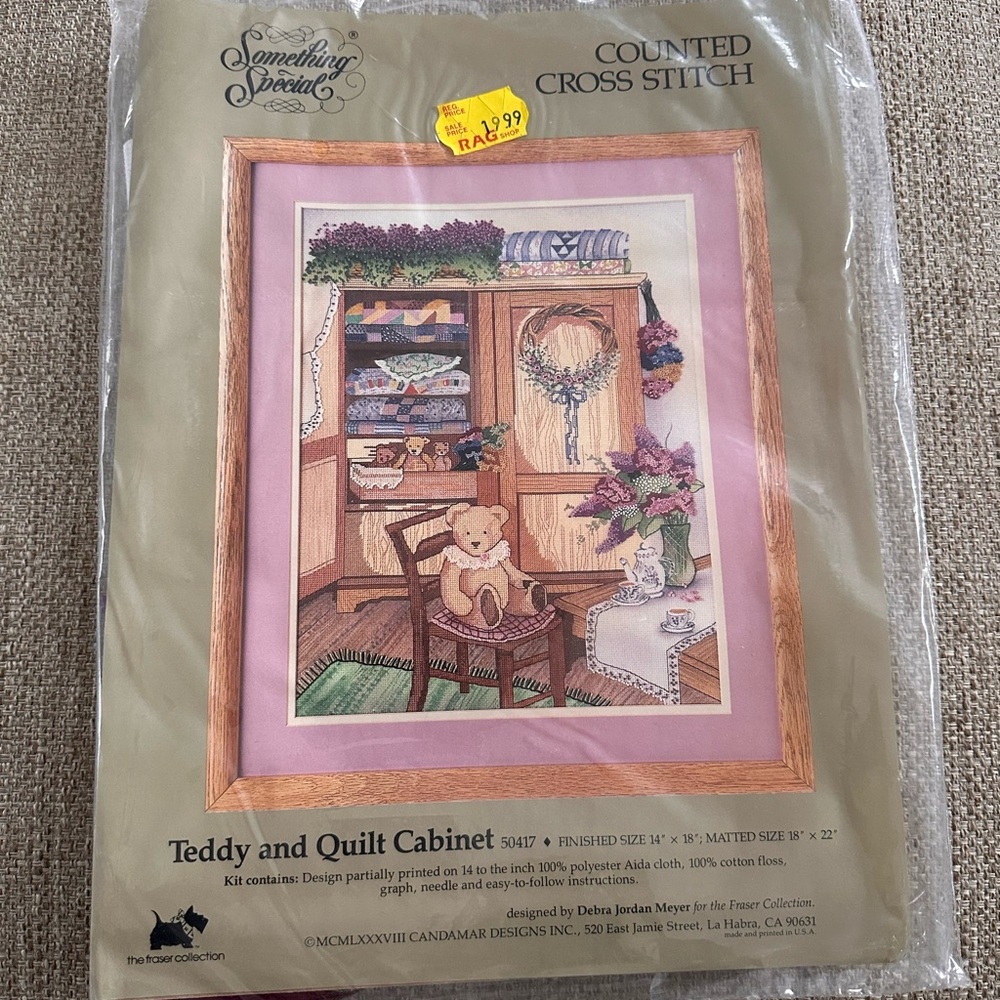 Something Special Counted Cross Stitch Kit Teddy and Quilt Cabinet